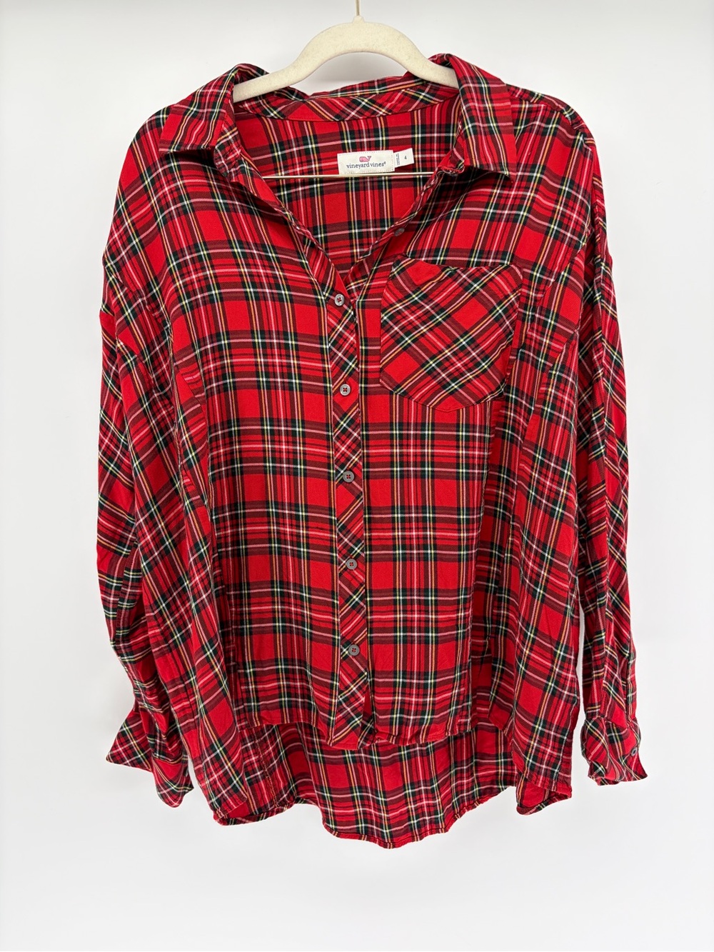 Vineyard Vines Tartan Plaid Women’s Oversized Button Top Sz 4 Holiday Christmas
